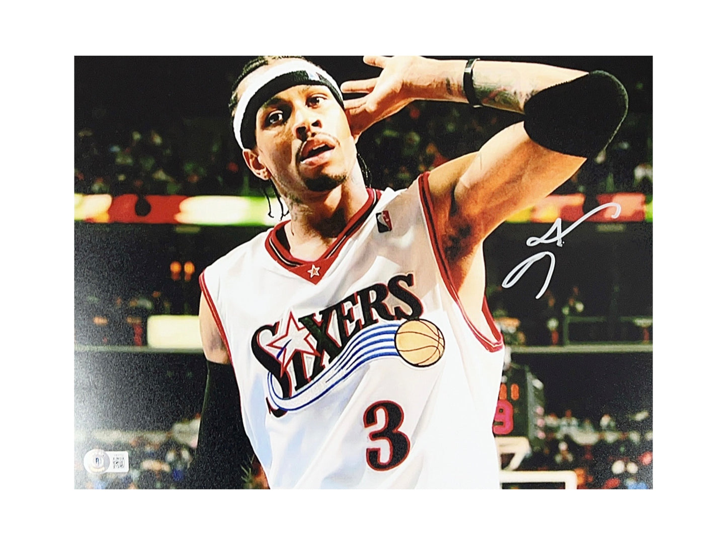 Allen Iverson Autographed Philadelphia 76ers Hand On Ear 11x14 Beckett