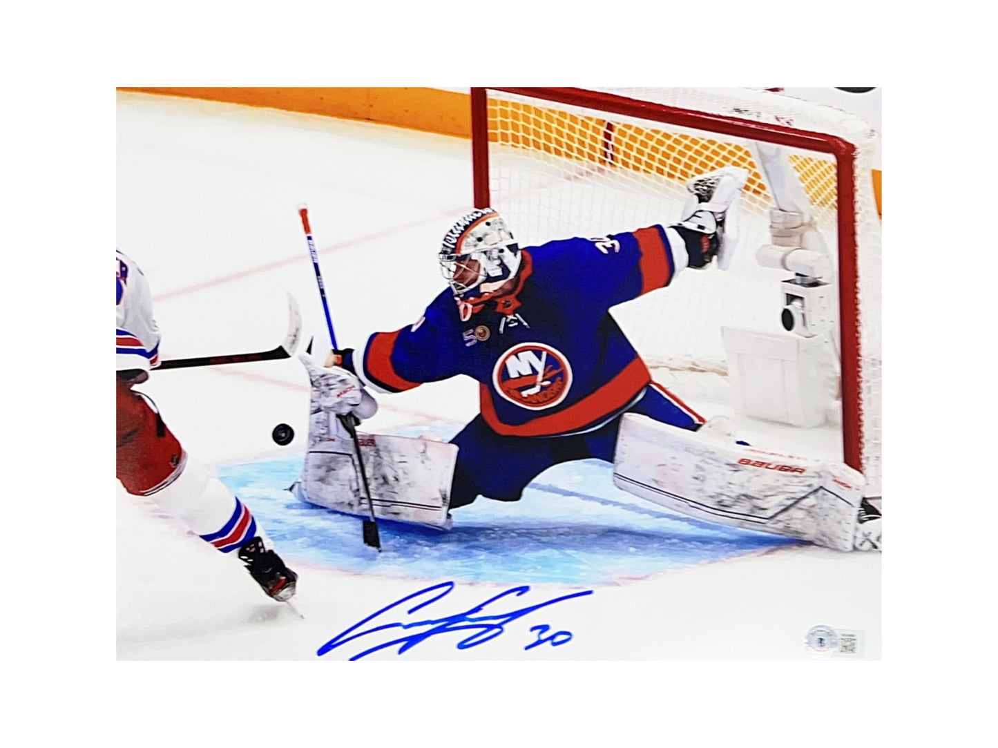 Ilya Sorokin Autographed New York Islanders Save Blue Jersey 11x14 Beckett