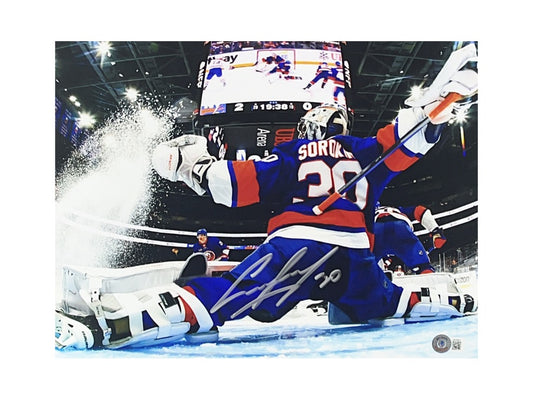 Ilya Sorokin New York Islanders Autographed 8 x 10 Reverse Retro Jersey  Making Save Photograph