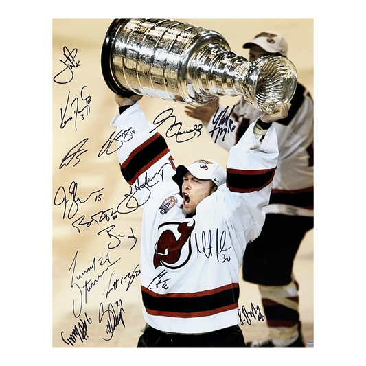 2003 Stanley Cup New Jersey Devils Autographed Team Signed Trophy 16x20 17 Total Sigs Steiner CX