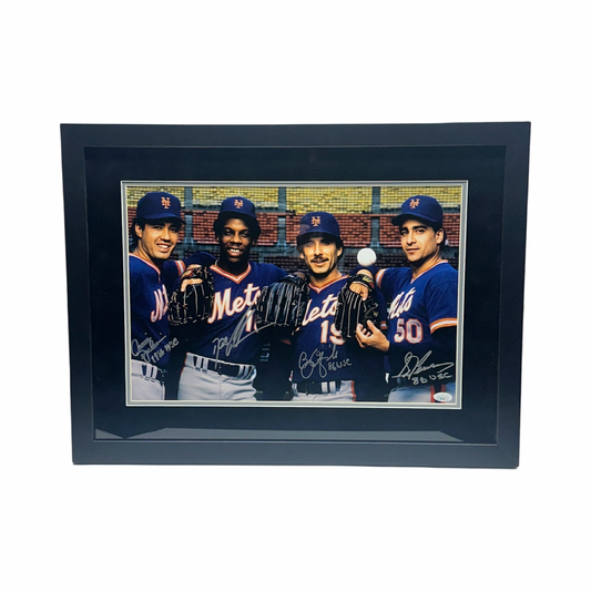 Ron Darling, Doc Gooden, Bobby Ojeda & Sid Fernandez Autographed New York Mets "1986 WSC" Inscribed Starting 4 12x18 Photo JSA - Framed