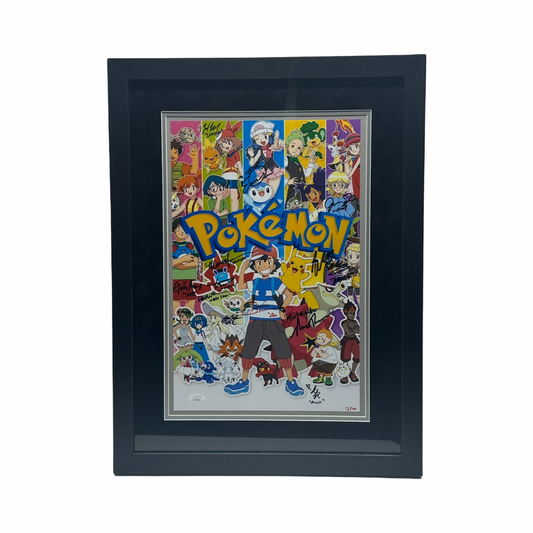 Sarah Natochenny, Greg Abbey, Alyson Leigh Rosenfield, Eric Schroeder, Martha Harms & Barrett Leddy Autugraphed Pokemon Cast Show Cover 11x17 JSA - Framed