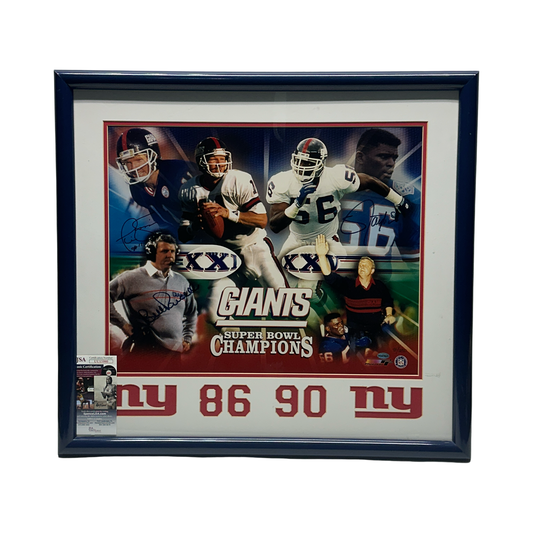 Lawrence Taylor Phil Simms Bill Parcells Autographed New York Giants 91/250 26x24  JSA - Framed