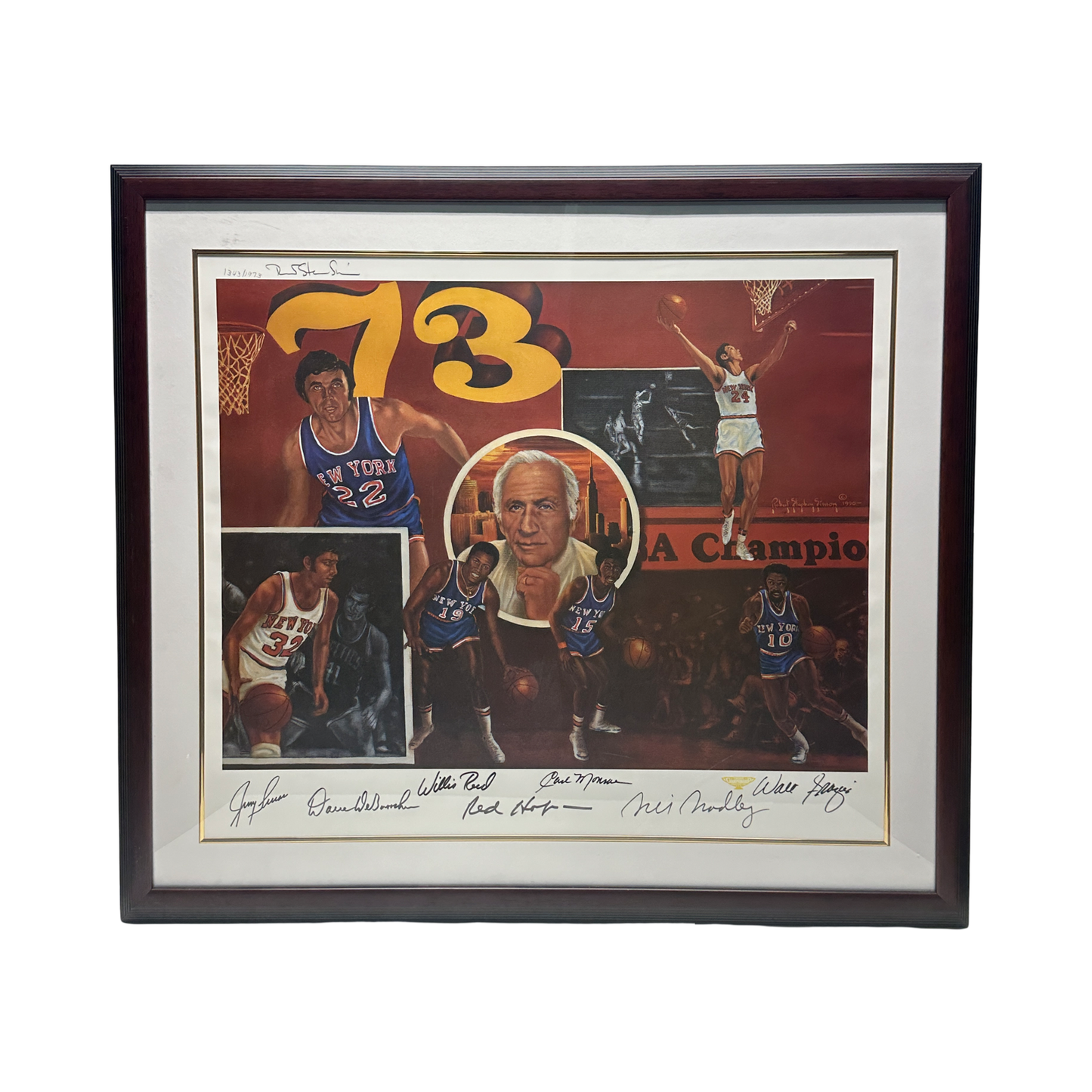 1973 New York Knicks Team Autographed 73' Championship Poster 31x35 - Framed