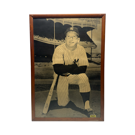 Mickey Mantle Unsigned New York Yankees Poster Vintage Game Giveaway 25x36 - Framed