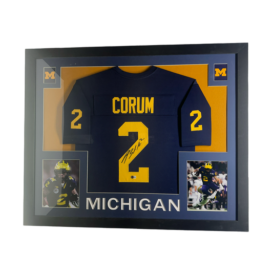 Blake Corum Autographed Michigan State Navy Blue Yellow Jersey Beckett BAS - Framed