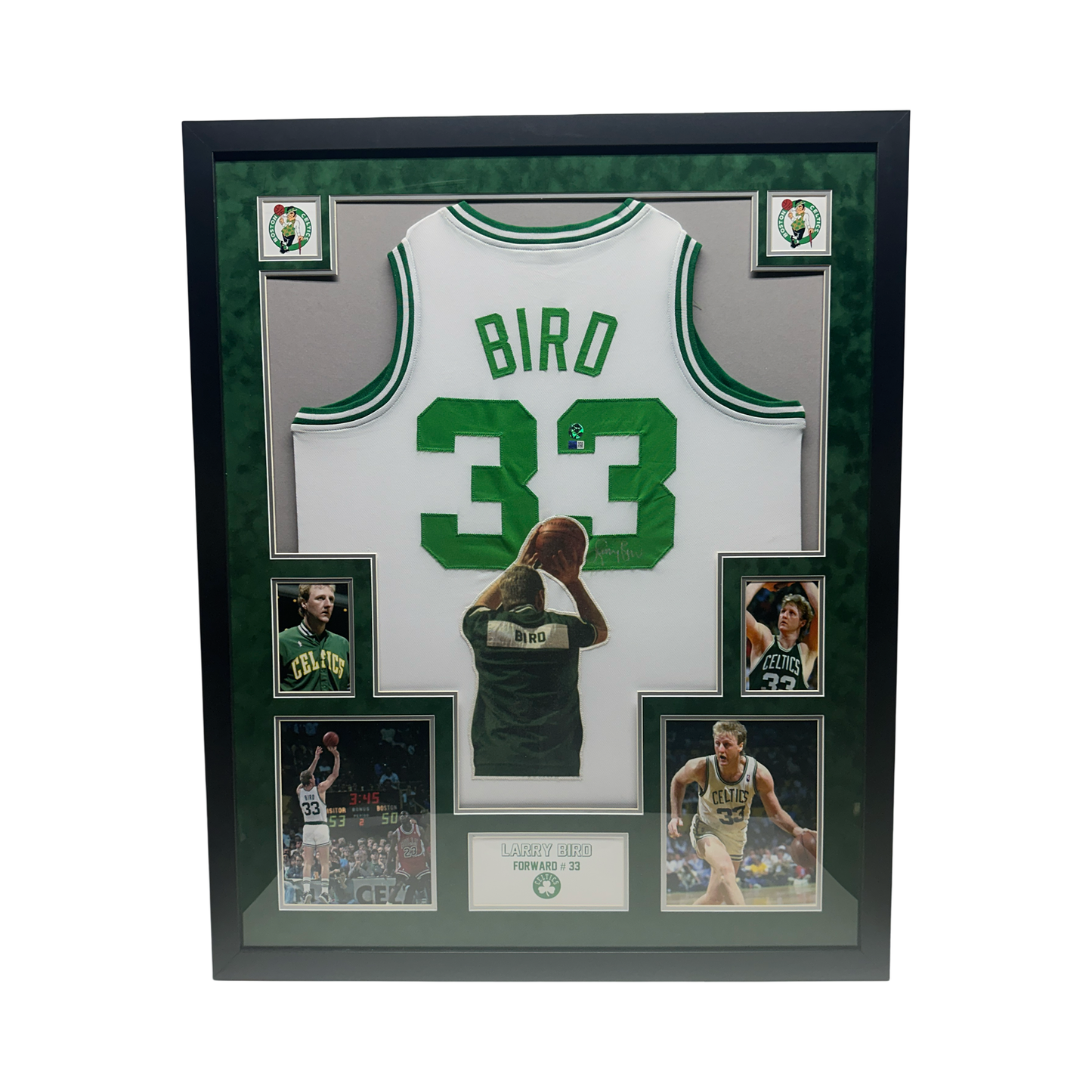 Larry Bird Autographed Boston Celtics White Art Jersey Steiner CX & Larry Bird COA - Framed