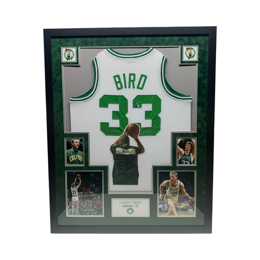 Larry Bird Autographed Boston Celtics White Art Jersey Steiner CX & Larry Bird COA - Framed