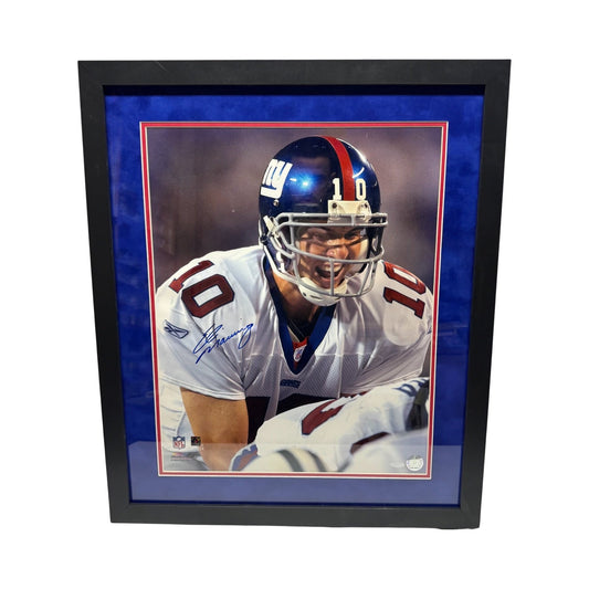 Eli Manning Autographed New York Giants Hike Framed 16x20 Steiner