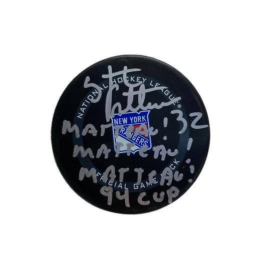 Stephane Matteau Autographed New York Rangers Official Game Puck Matteau! Matteau! Matteau!, 94 cup Inscriptions Steiner CX