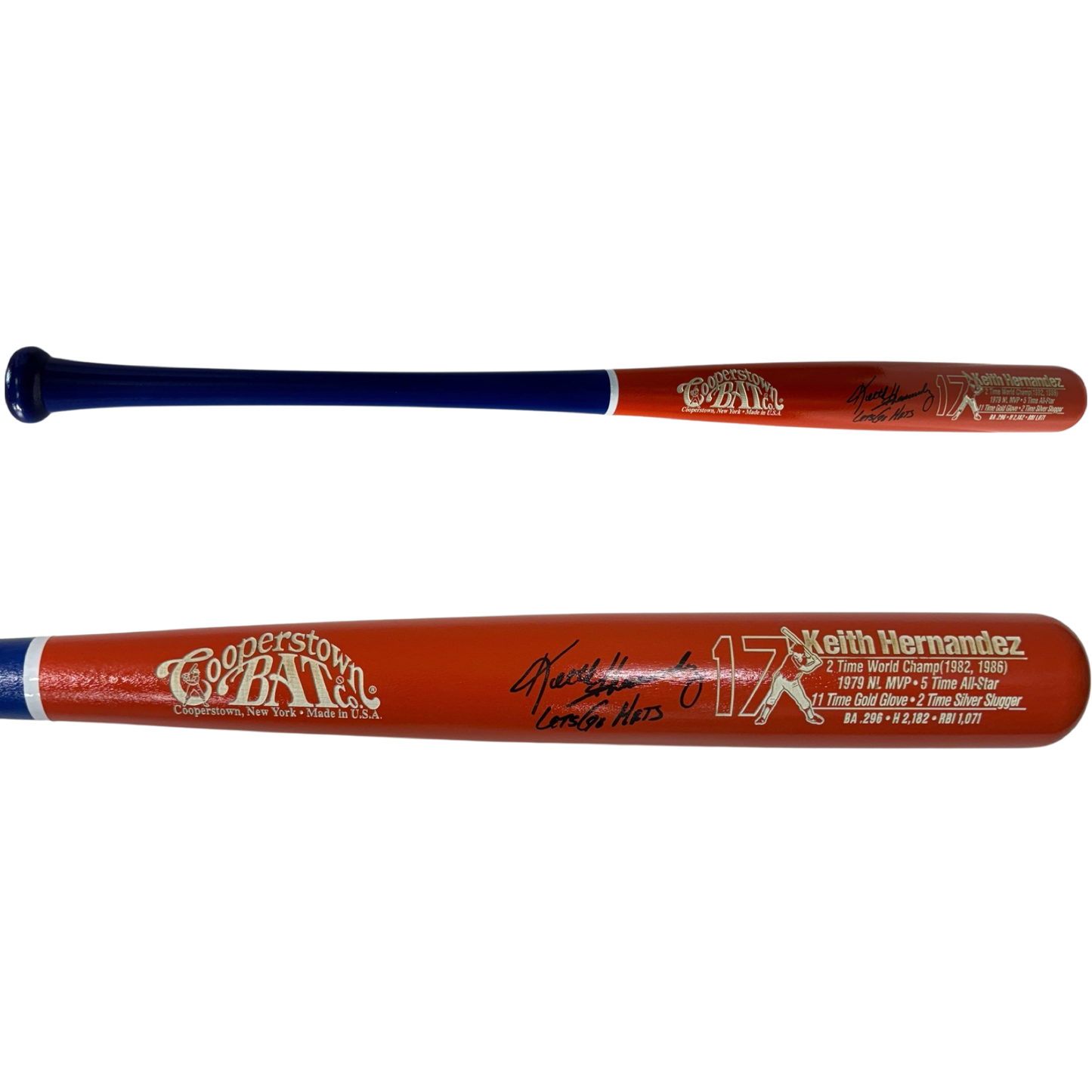 Keith Hernandez Autographed New York Mets Orange Barrel Cooperstown Bat “Let’s Go Mets” Inscription JSA