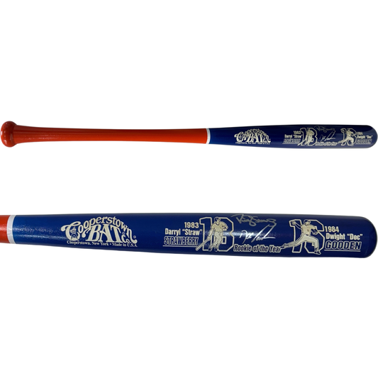 Darryl Strawberry & Doc Gooden Autographed New York Mets Rookie of the Year Blue Barrel Cooperstown Bat JSA