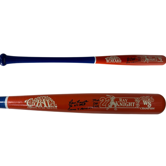 Ray Knight Autographed New York Mets Orange Barrel Cooperstown Bat "86 W.S. MVP, Game 7 Homerun, .391 Avg, 5 RBI, 9 Hits" Inscriptions Steiner CX