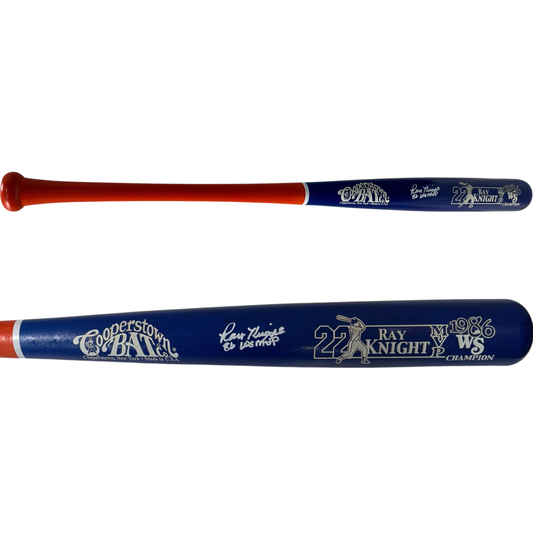 Ray Knight Autographed New York Mets Blue Barrel Cooperstown Bat "86 W.S. MVP" Inscription Steiner CX