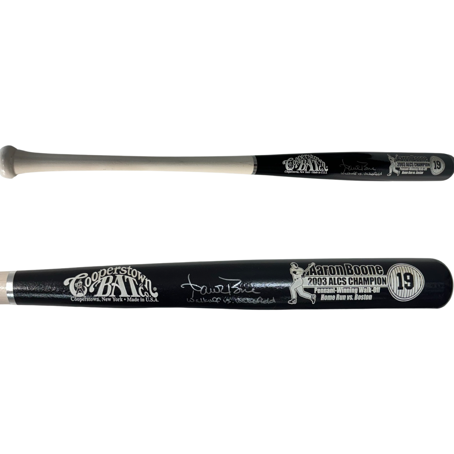 Aaron Boone Autographed New York Yankees Blue Barrel Cooperstown Bat Walkoff vs Wakefield Inscription Steiner CX
