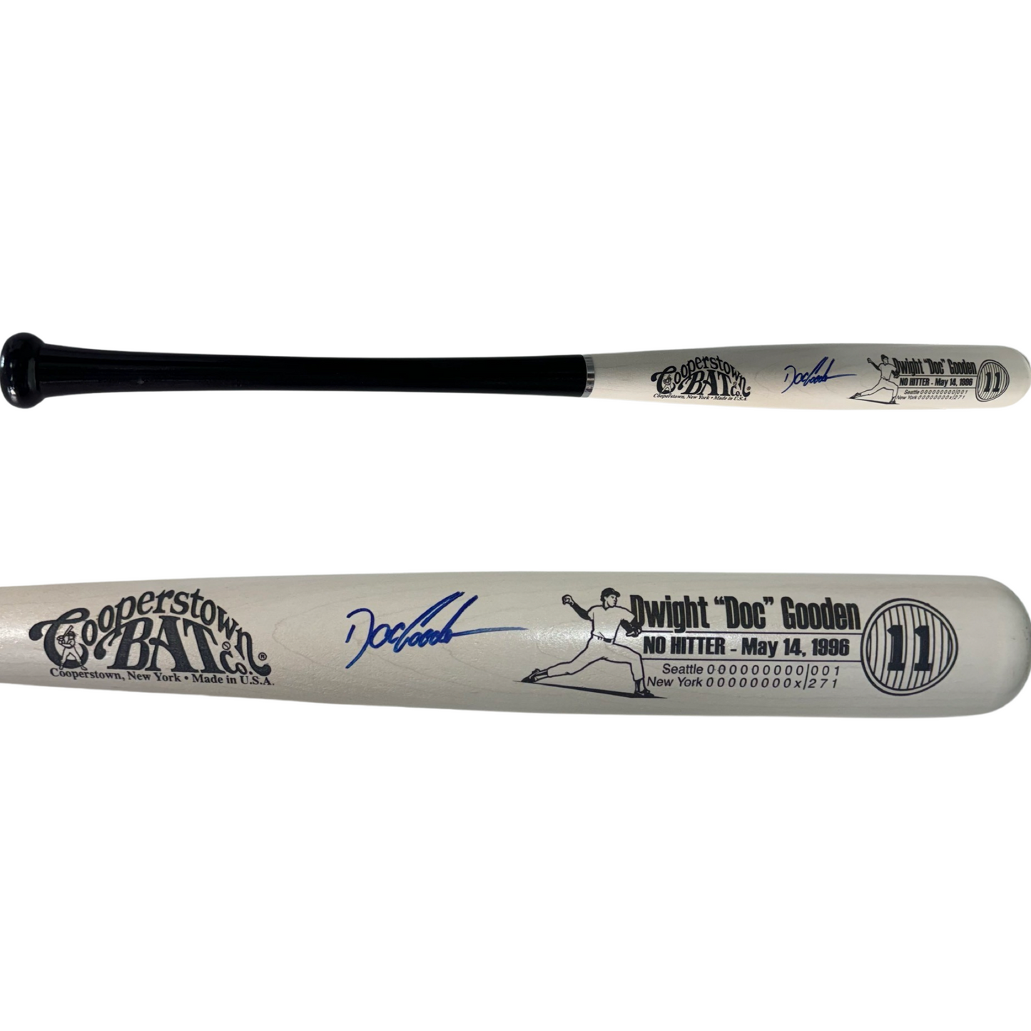 Doc Gooden Autographed New York Yankees White Barrel Cooperstown Bat JSA