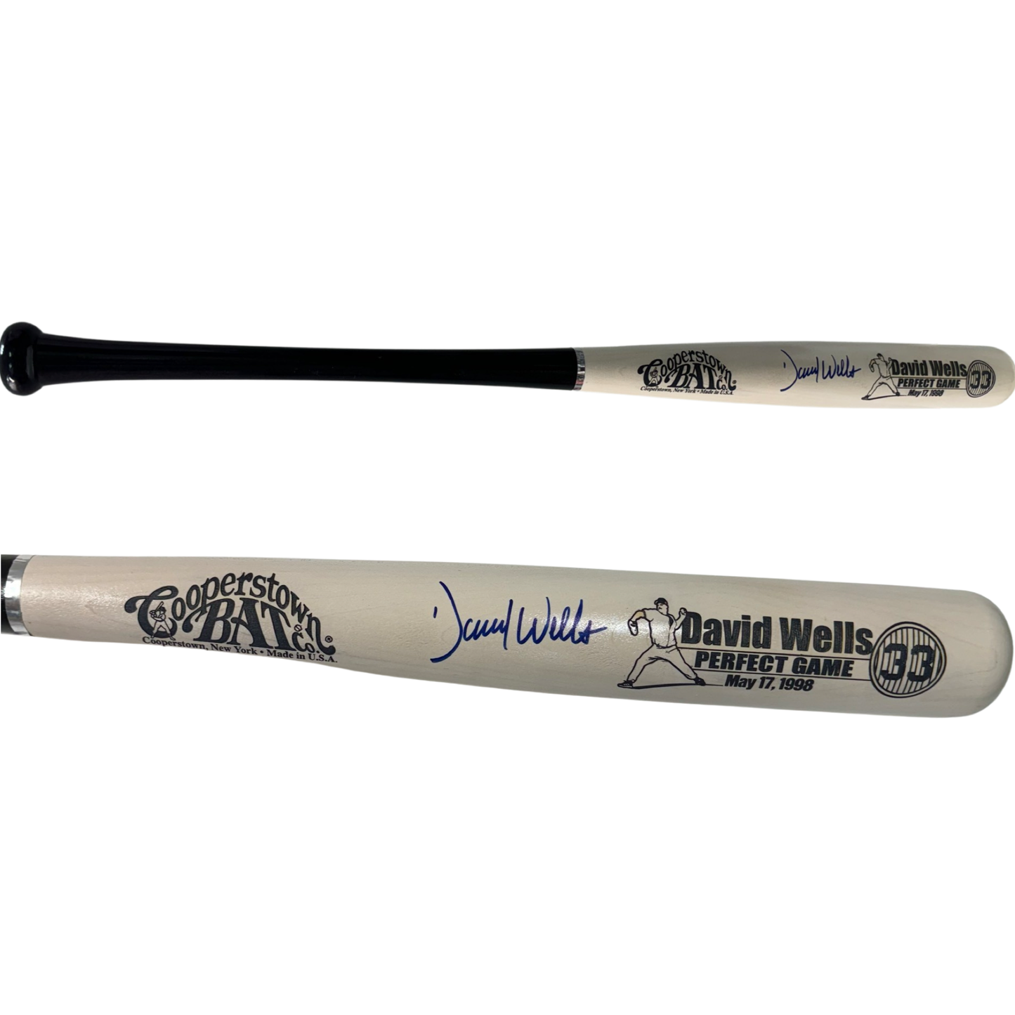 David Wells Autographed New York Yankees White Barrel Cooperstown Bat JSA