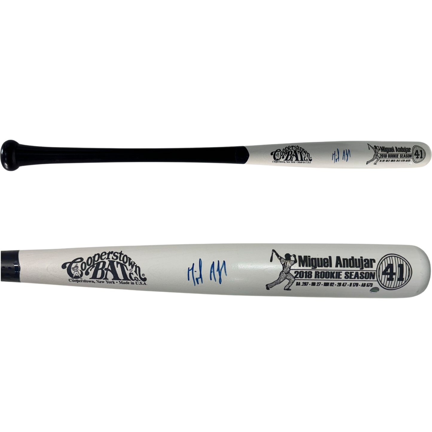 Miguel Andujar Autographed New York Yankees White Barrel Cooperstown Bat Steiner