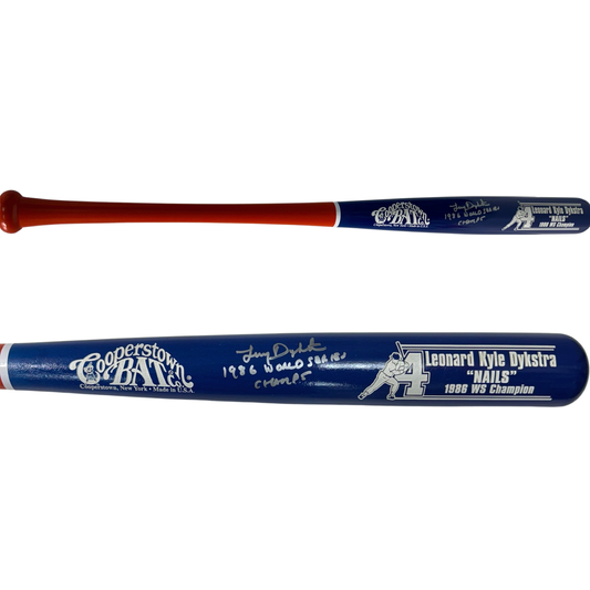 Lenny Dykstra Autographed New York Mets Blue Barrel Cooperstown Bat “86 WS Champs” Inscription Steiner CX