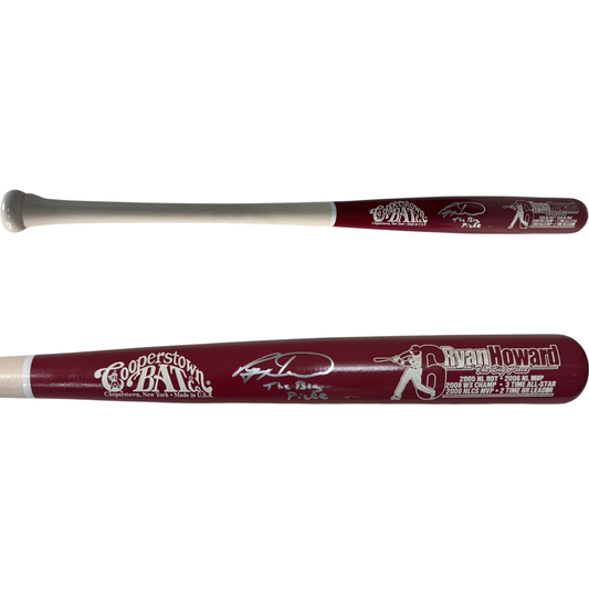 Ryan Howard Red Barrel Philllies Cooperstown Bat The Big Piece Inscription JSA
