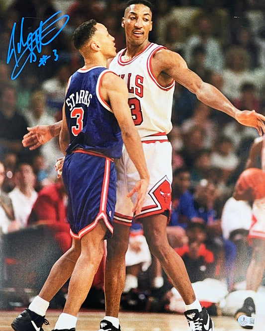 John Starks Autographed New York Knicks Vs. Scottie Pippen 16x20 Beckett