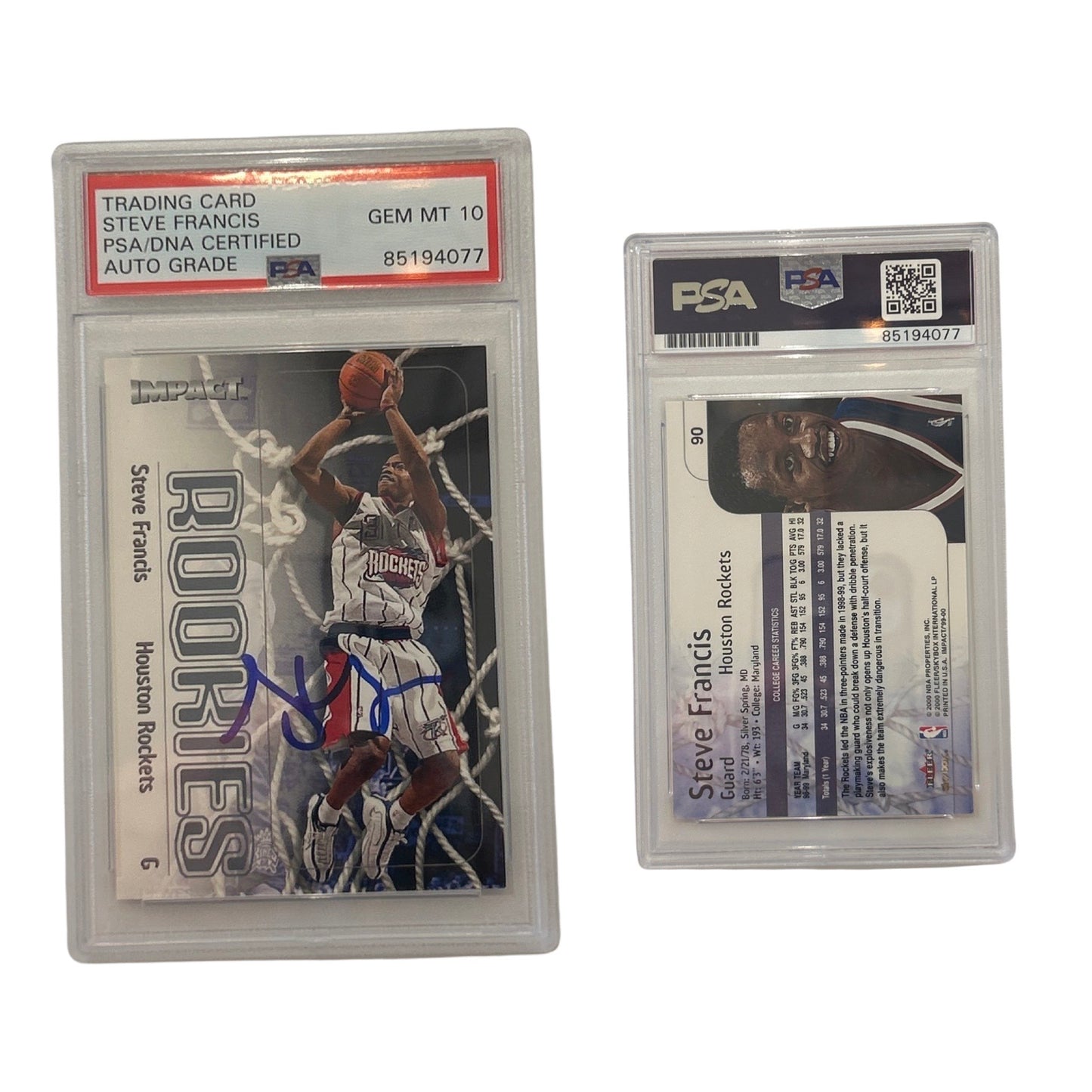 2000 Steve Francis Fleer Impact Rookies #90 PSA GEM MT 10 Auto