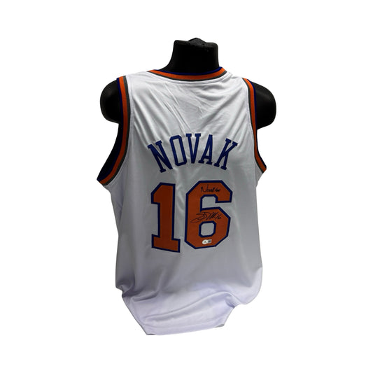 Steve Novak Autographed New York Knicks White Jersey Inscribed Novakaine Beckett BAS
