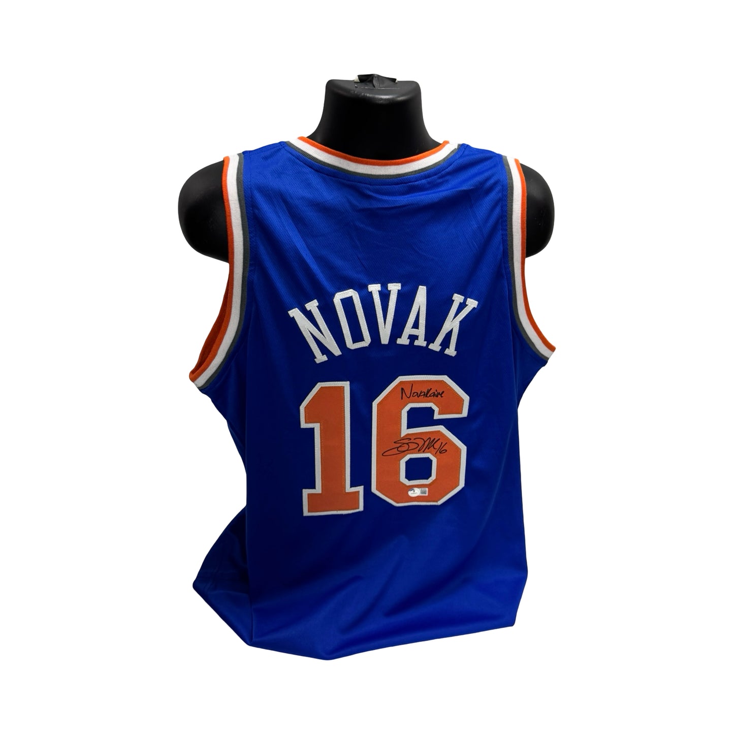 Steve Novak Autographed New York Knicks Blue Jersey Inscribed Novakaine Beckett BAS