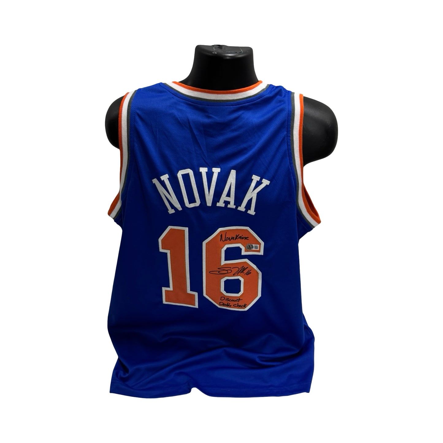 Steve Novak Autographed New York Knicks Blue Jersey Inscribed Novakaine & Discount Double Check Beckett BAS
