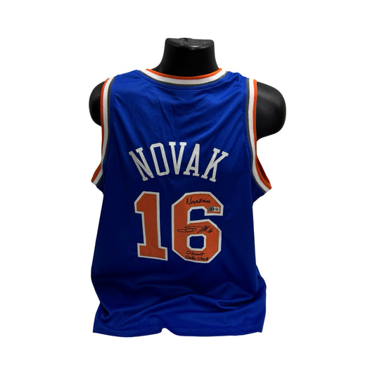 Steve Novak Autographed New York Knicks Blue Jersey Inscribed Novakaine & Discount Double Check Beckett BAS