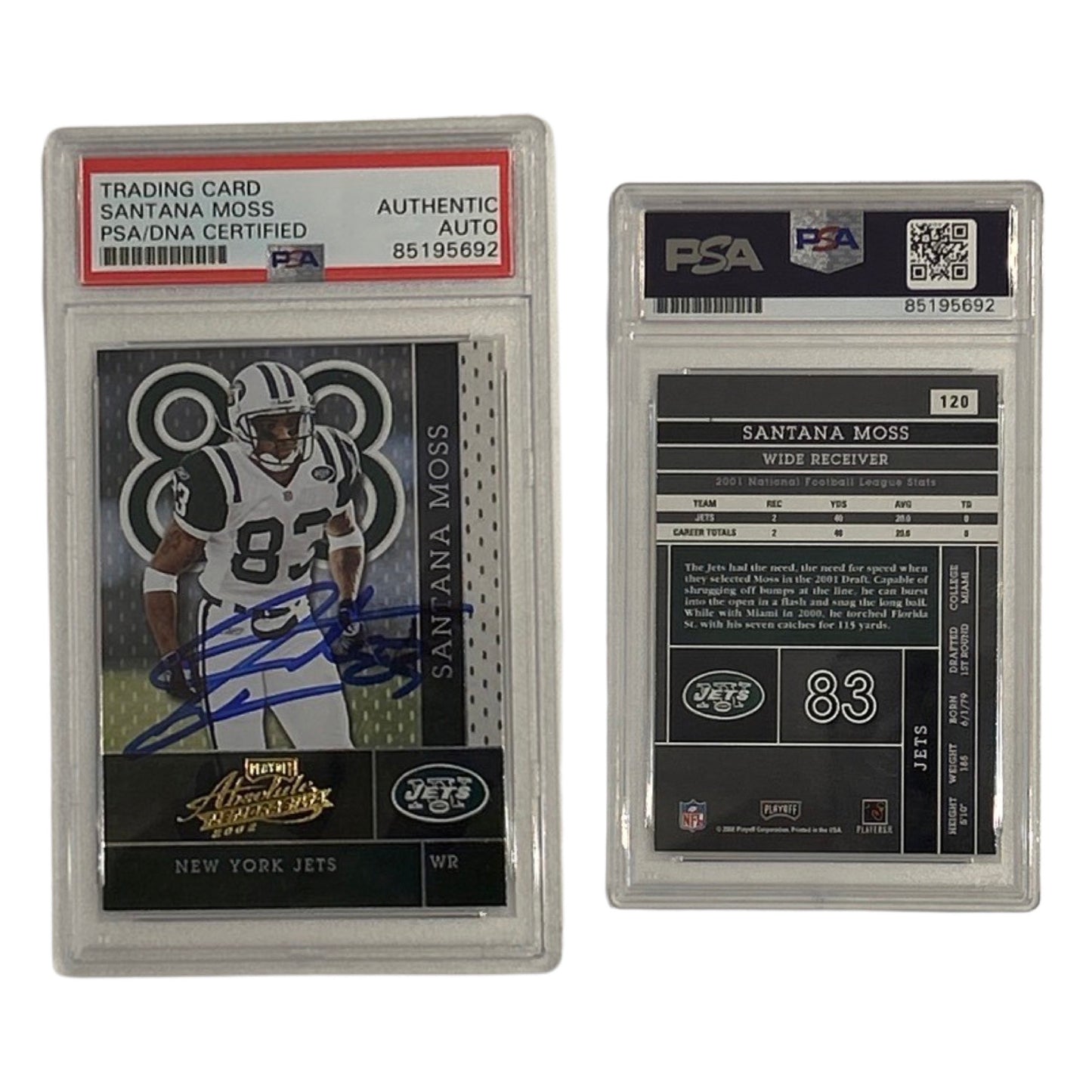 2002 Santana Moss Playoff Absolute #120 PSA Authentic Auto