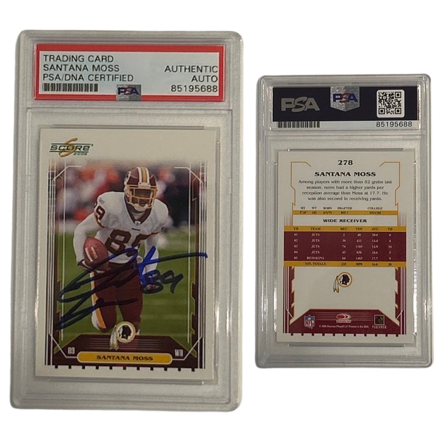 2006 Santana Moss Score #278 PSA Authentic Auto