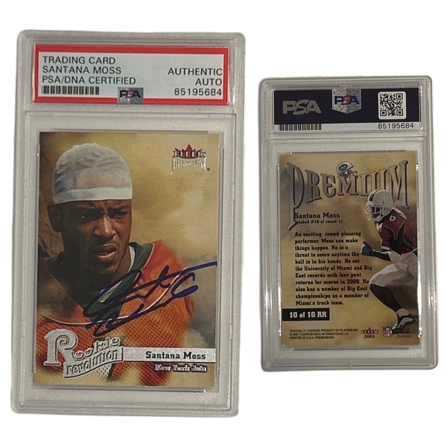 2001 Santana Moss Fleer Premium Rookie Revolution #10RR PSA Authentic Auto