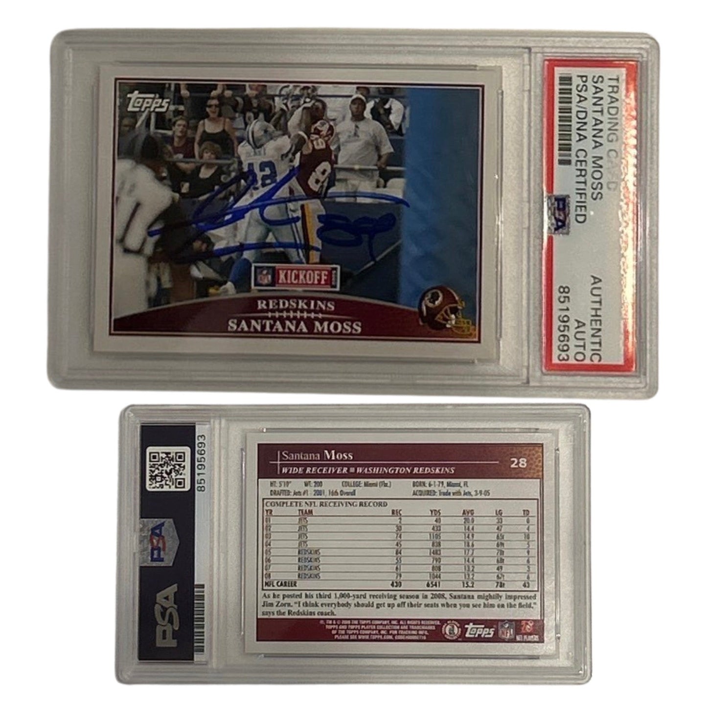 2009 Santana Moss Topps Kickoff #28 PSA Authentic Auto