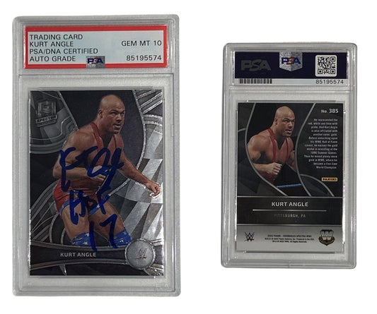 2022 Kurt Angle Autographed WWE Panini Spectra #385 "HOF 17" Inscription PSA GEM MT 10 Auto