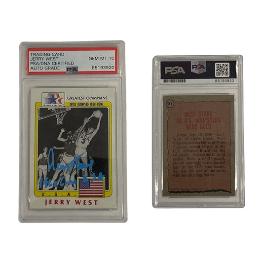1983 Jerry West Greatest Olympians USA Basketball Card #91 Autographed “1960 Gold USA” Inscription PSA GEM MT 10 Auto