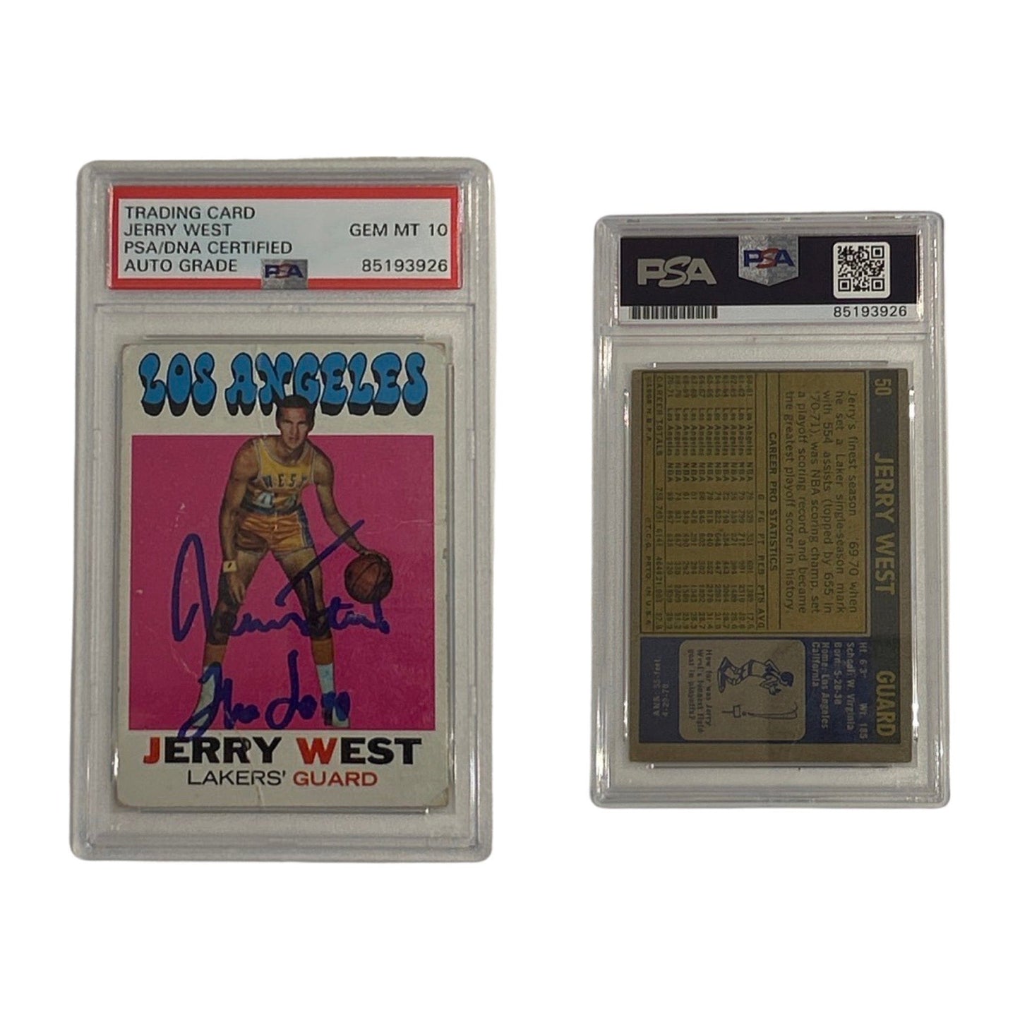 1971-72 Jerry West Topps #50 Autographed The Logo Inscription PSA Auto GEM MT 10