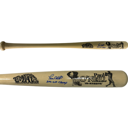 Paul O’Neill Autographed New York Yankees Tan Cooperstown Bat 5x WS Champ Inscription JSA