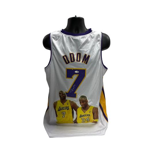 Lamar Odom Autographed Los Angeles Lakers White Art Custom Jersey JSA
