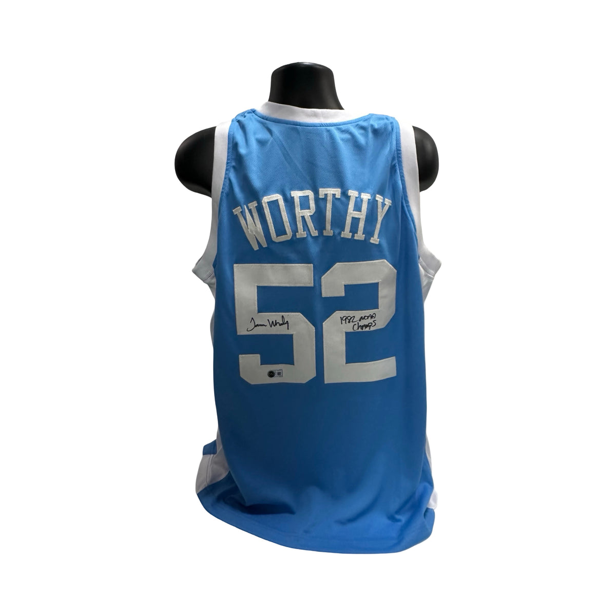 James Worthy Autographed & Inscribed North Carolina Light Blue and White Jersey BAS