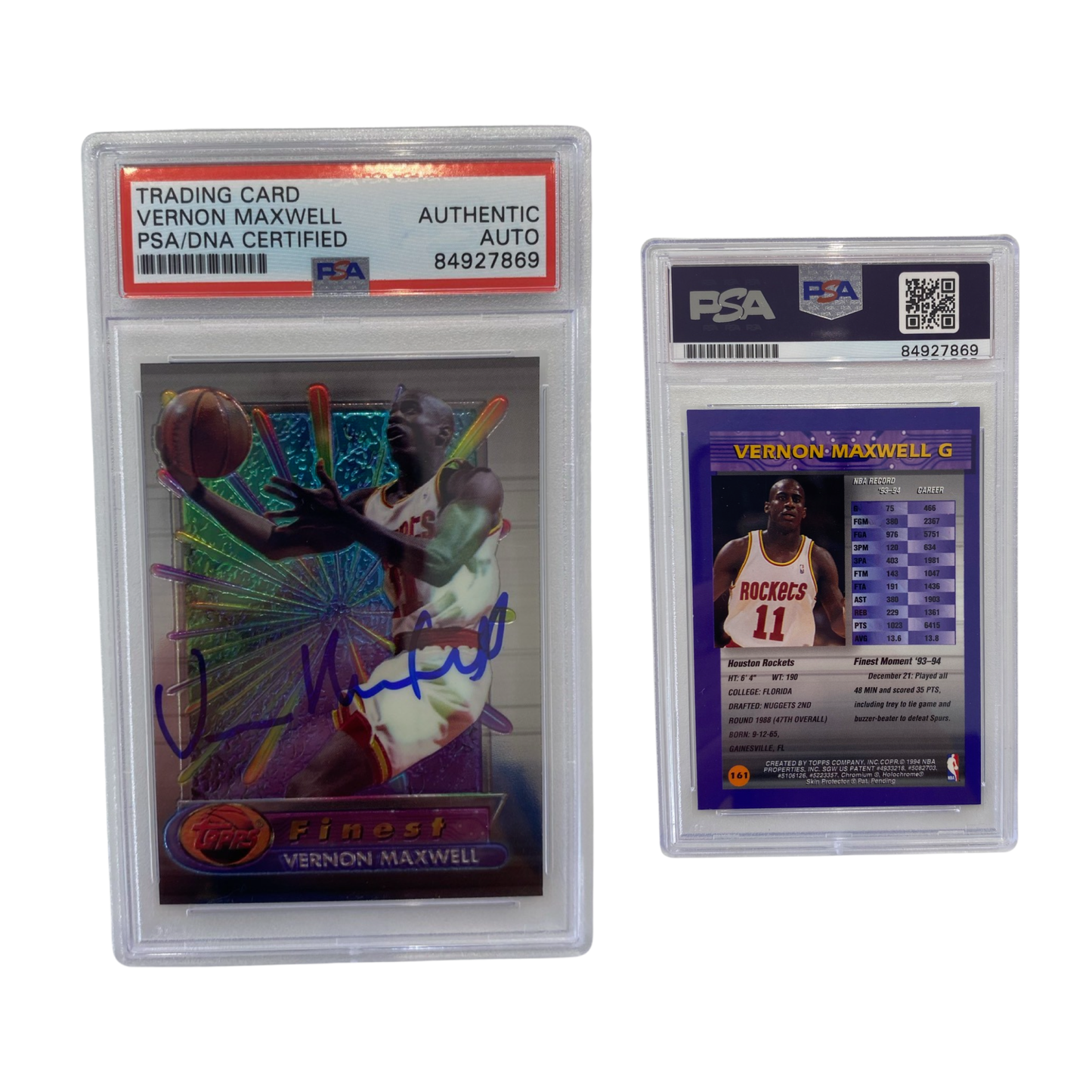 1993-94 Vernon Maxwell Topps Finest #161 Autographed PSA Auto Authentic
