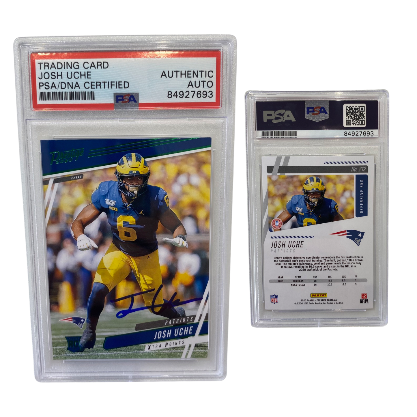 2020 Josh Uche Panini Prestige Rookie Card #212 Autographed PSA Auto Authentic