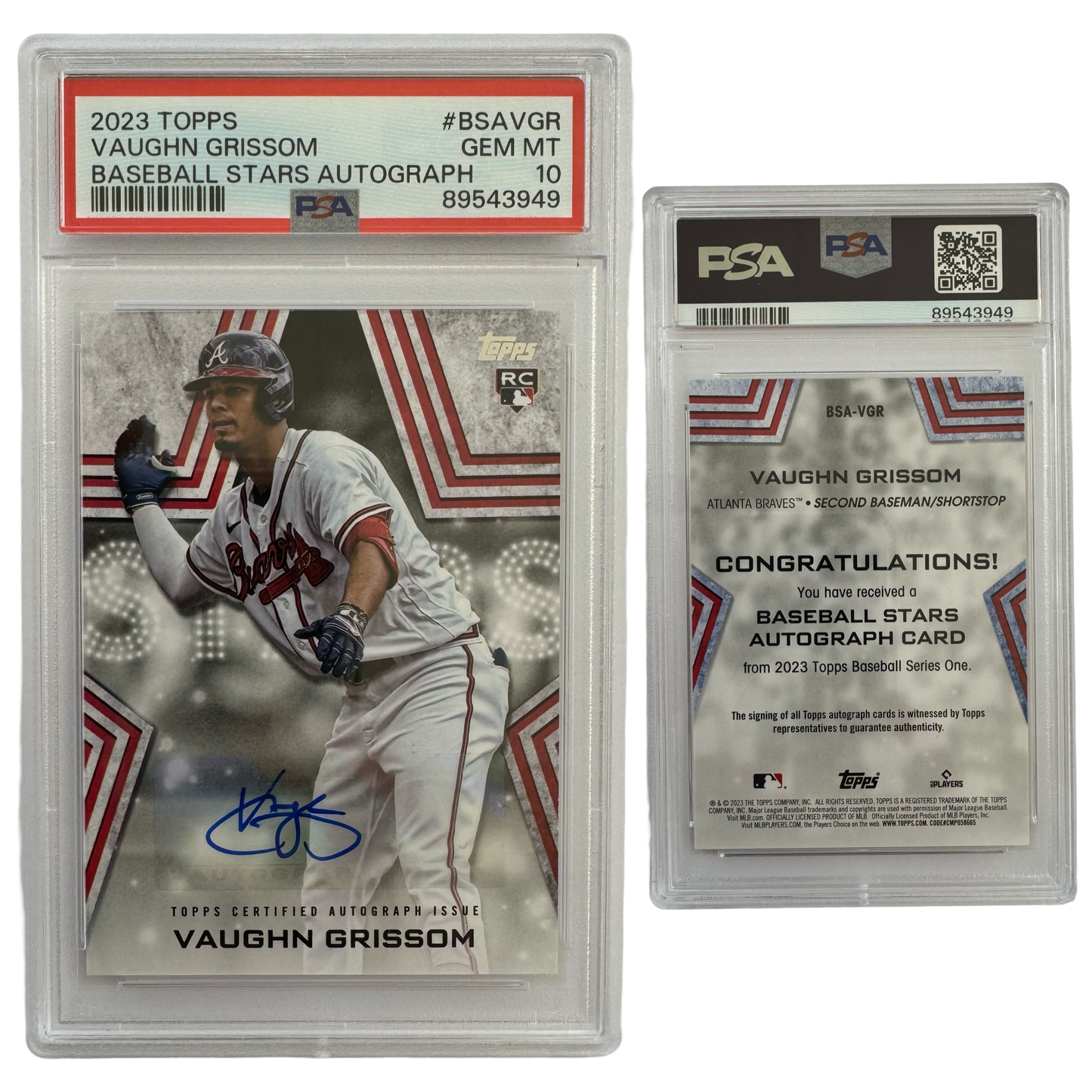 2023 Vaughn Grissom Autographed Topps Baseball Stars Rookie #BSAVGR PSA GEM MT 10