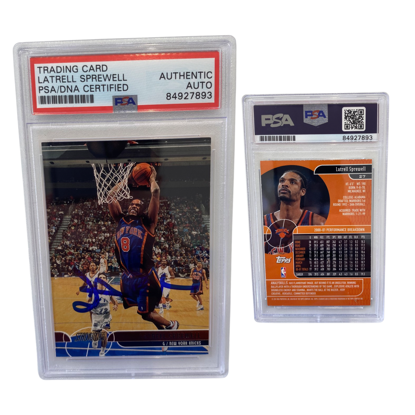 2001-02 Latrell Sprewell Topps Stadium Club #27 Autographed PSA Auto Authentic