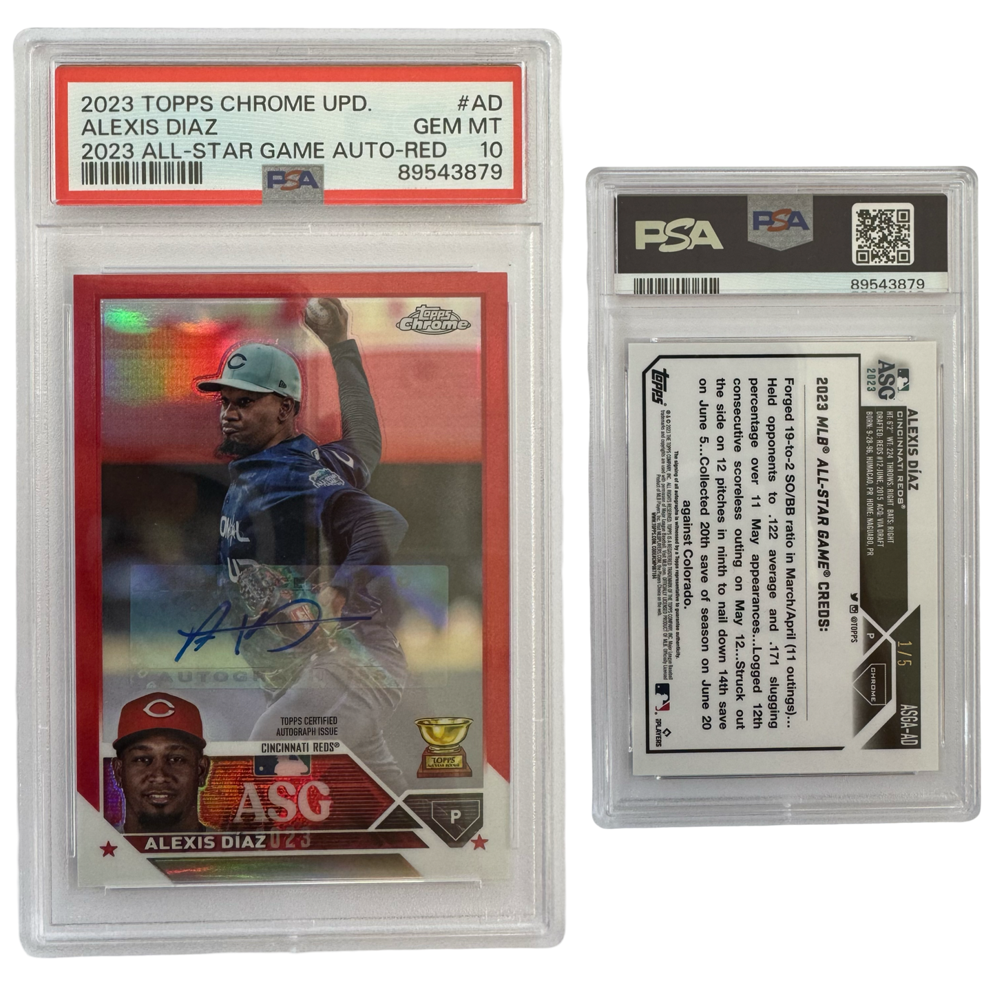 2023 Alexis Diaz Autographed Topps Chrome Update 2023 All Star Game Red Refractor /5 #AD PSA GEM MT 10