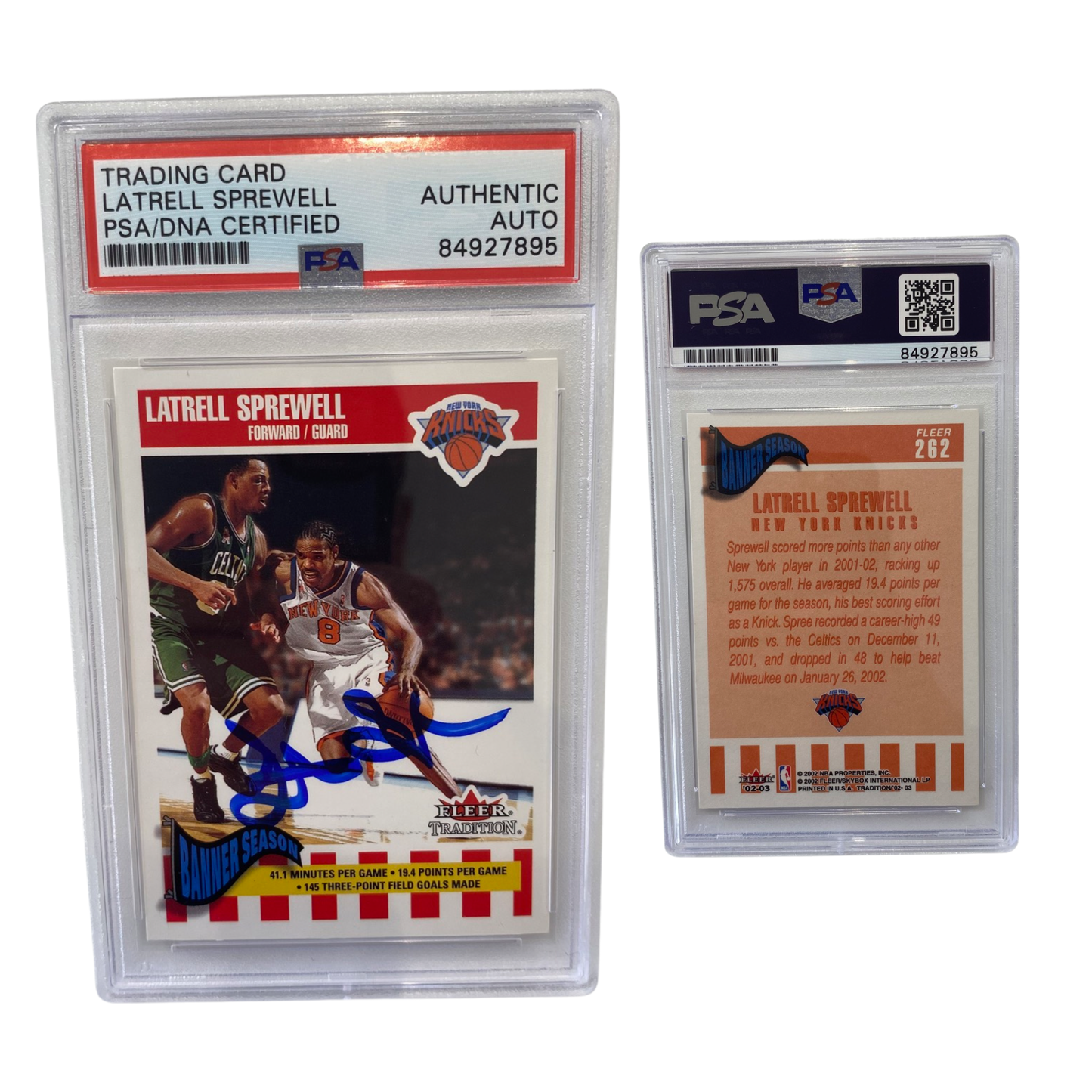 2002-03 Latrell Sprewell Fleer Tradition Card #262 Autographed PSA Auto Authentic