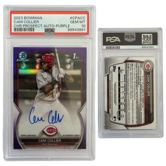 2023 Cam Collier Autographed Bowman Chrome Prospects Purple Refractor /250 #CPACC PSA GEM MT 10
