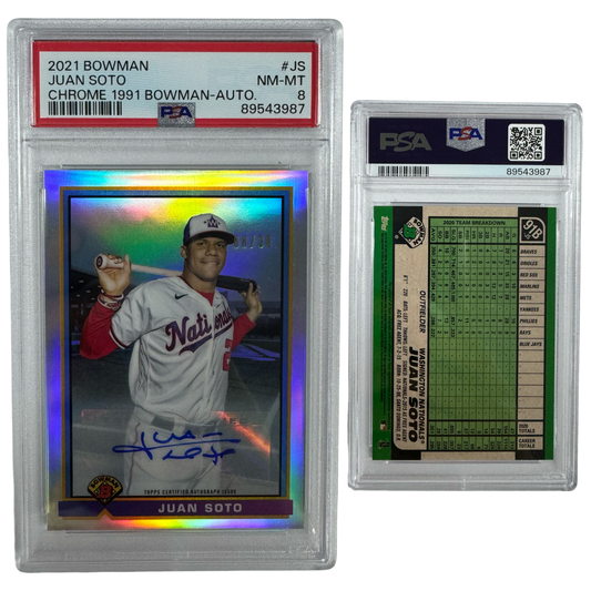 2021 Juan Soto Autographed Bowman Chrome 1991 Bowman /30 #JS PSA NM-MT 8