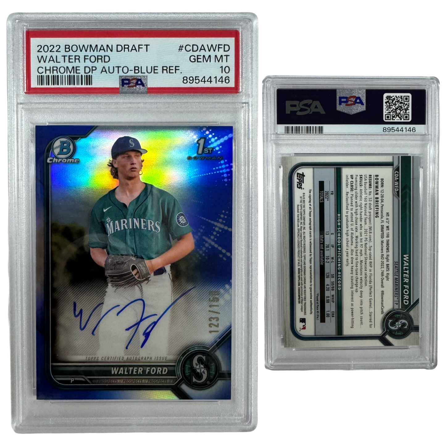 2022 Walter Ford Autographed Bowman Chrome Draft Picks Blue Refractor /150 #CDAWFD PSA GEM MT 10