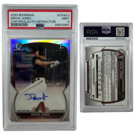 2023 Druw Jones Autographed Bowman Chrome Prospects Refractor /499 #CPADJ PSA MINT 9